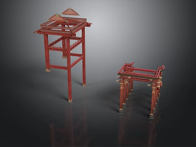 Traditional Chinese Architecture Red Framework With Golden Decorations And Two Sizes 3d model