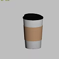 White Paper Cup With Black Lid And Brown Paper Sleeve On Marble Tabletop