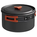 Black Cookware Set Featuring Orange Handles Pot Kettle and Frying Pan