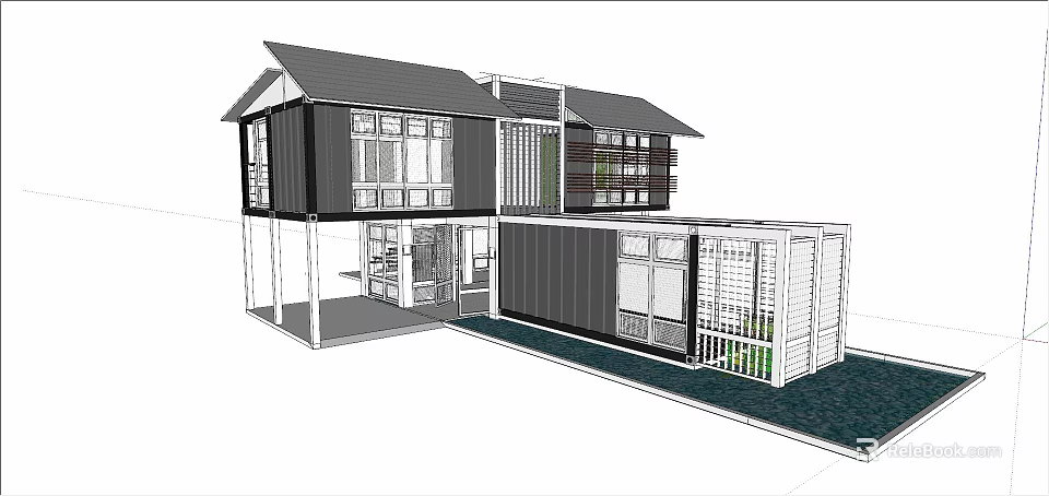 Modern Detached Villa Design Featuring Glass Windows Two-Story Structure and Open Balcony 3d model 