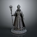 Mystical Robed Figure Statue With Sun Staff Hat And Inscribed Base