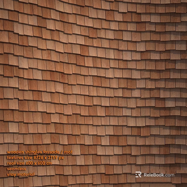 Natural Wooden Shingle Exterior Facade With Textured Pattern And Rustic Design 3d model