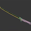 Modern Samurai Sword With Yellow Blade And Silver Handle On Reflective Surface 3d model