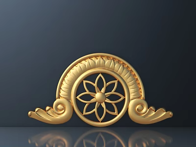 Golden Semicircular Decorative Carving With Intricate Floral Pattern And Elegant Details 3d model