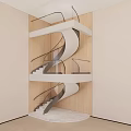 Modern Spiral Staircase Interior With Metal Handrail Marble Floor And Wooden Wall