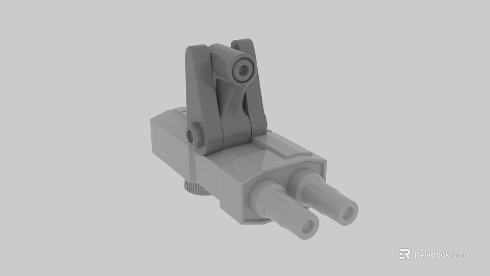 Gray Mechanical Part With Clamp Structure And Two Cylindrical Ports 3d model 