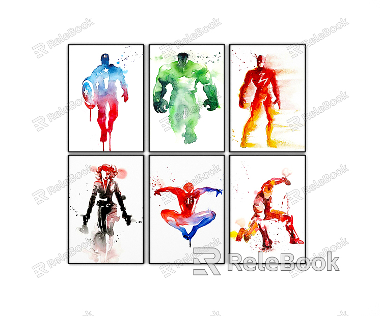 Modern Abstract Painting Marvel Poster Avengers Cartoon Decorative Painting Cartoon Watercolor Children's Room Wall Mural model