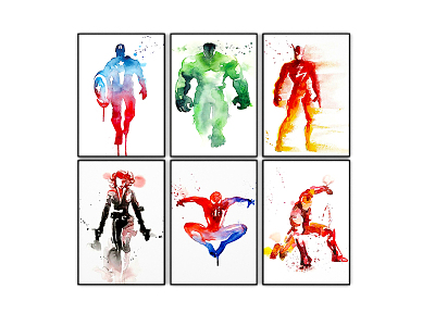 Modern Abstract Painting Marvel Poster Avengers Cartoon Decorative Painting Cartoon Watercolor Children's Room Wall Mural model