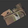 3D Terrain Model With Bridge Structure Over River And Surrounding Land
