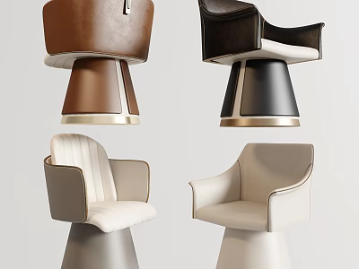 Modern Single Accent Chairs In Brown Black Beige White With Leather Upholstery And Tapered Bases 3d model