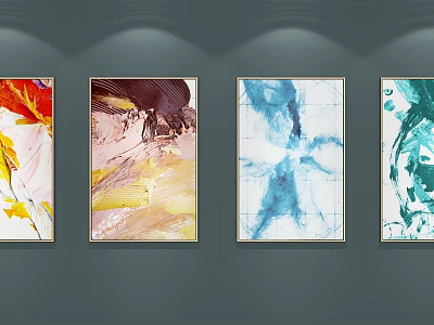 Abstract Paintings Four Colorful Artworks Displayed on Wall for Home Decor 3d model