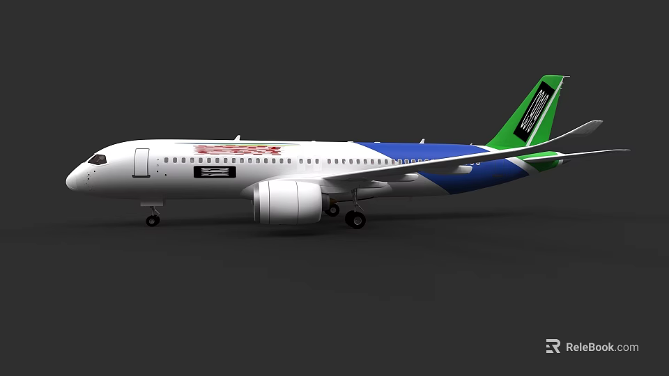 Modern Commercial Passenger Airplane With White Blue Green Fuselage And Tail Design 3d model 