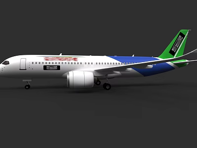 Modern Commercial Passenger Airplane With White Blue Green Fuselage And Tail Design 3d model