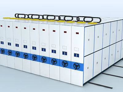 Modern White Bookcase With Blue Accent Stripes And Multiple Storage Cabinets Design 3d model