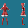 Hooded Red Santa Christmas Dress With White Fur Trim Belt And Red Stockings