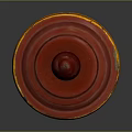 Red Prayer Wheel With Gold Decorative Bands Top Finial Cylindrical Body And Base