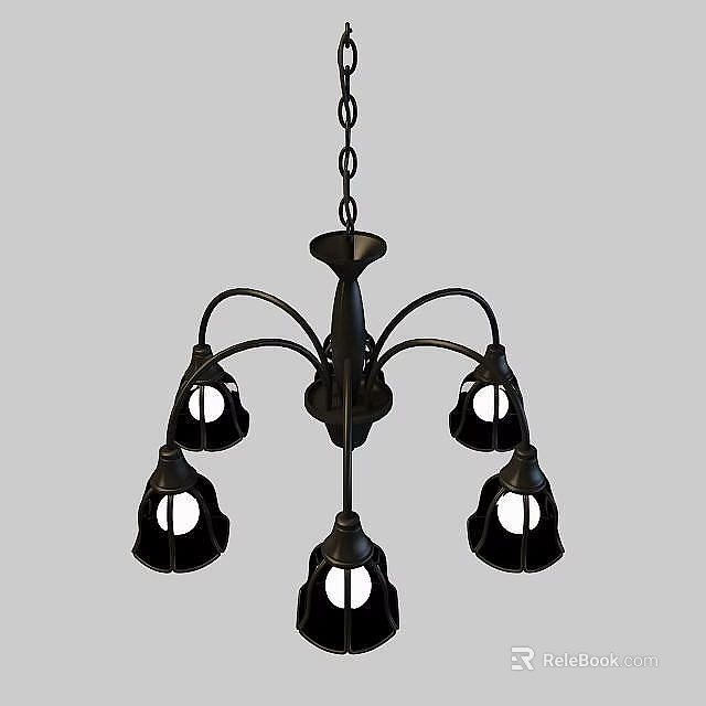Wrought Iron Chandelier with Multiple Black Lamp Holders and Vintage Design 3d model 