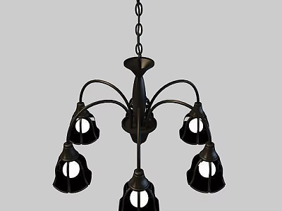 Wrought Iron Chandelier with Multiple Black Lamp Holders and Vintage Design 3d model