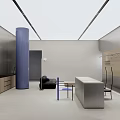 Modern Pantry Interior Design With Open Layout Sofa And Wall Mounted Racks 3d model