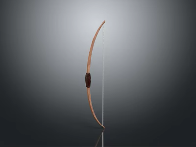 Traditional Wooden Bow With Curved Shape Leather Grip And String 3d model