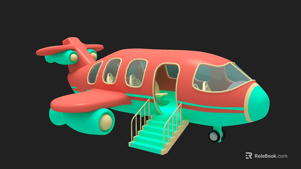 Vibrant Colorful Cartoon Airplane With Staircase And Open Door Photo Spot 3d model 