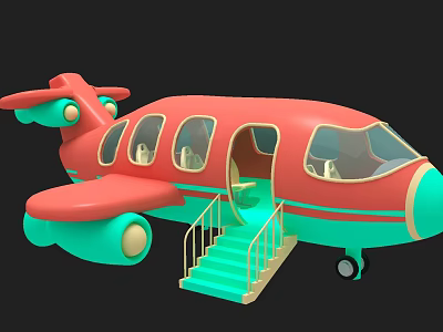 Vibrant Colorful Cartoon Airplane With Staircase And Open Door Photo Spot 3d model