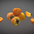 Several Ripe Fresh Orange Persimmons Whole And Sliced On Gray Background