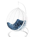 Modern Hanging Swing Chair with Metal Frame Black White and Beige Blue Comfortable Cushions