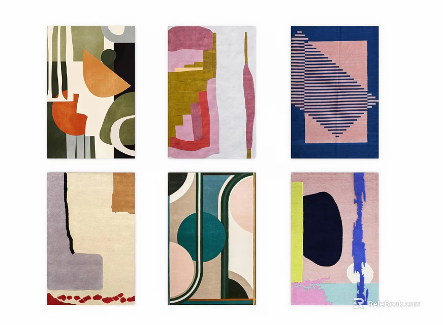 Modern Abstract Square Rugs With Geometric Patterns And Colorful Design Shapes 3d model