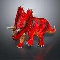 Red Triceratops Dinosaur Toy With Detailed Textured Skin White Horns On Dark Background