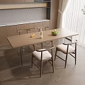Dining Table Combination Long Square Table for Four Solid Wood 3d model
