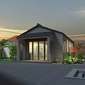 Traditional Detached Villa With Red Tile And Black Roof Garden Palm Trees And Lighting