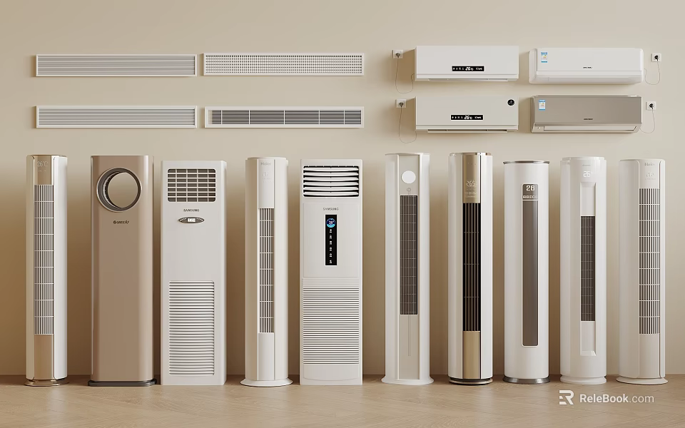 Variety Of Modern Air Conditioner Fans Featuring Standing And Wall Mounted Designs 3d model 