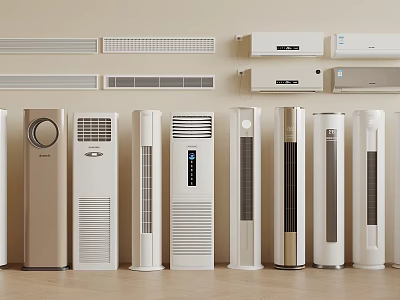 Variety Of Modern Air Conditioner Fans Featuring Standing And Wall Mounted Designs 3d model