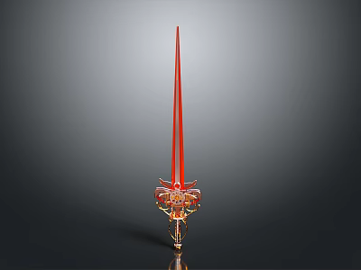 Elegant Red Ornamental Sword Decor With Golden Base And Intricate Details 3d model