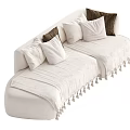 White Sectional Sofa with White and Brown Pillows and Tassel Blanket for Living Room