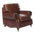 Vintage Brown Leather Single Sofa With Tufted Stitching And Wooden Legs
