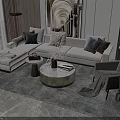 Modern Light Gray L Shaped Sofa and Coffee Table Set with Cushions Accent Chair and Rug