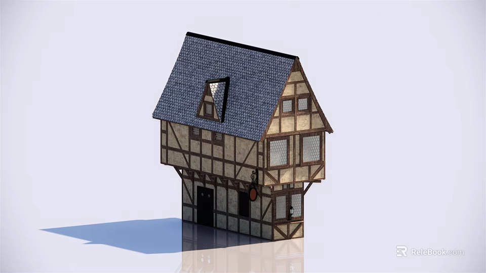 Traditional Detached House With Timber Frame Gray Roof And Dormer Windows 3d model 