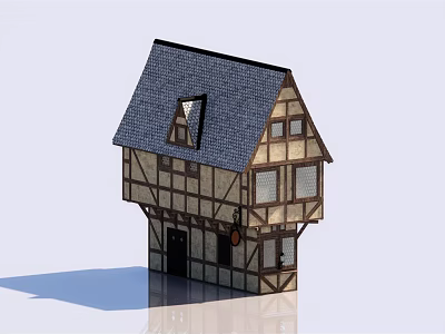 Traditional Detached House With Timber Frame Gray Roof And Dormer Windows 3d model