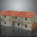 Two Story Rustic Building With Red Metal Roof Gray Walls And Windows