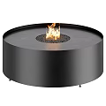 Modern Round Black And Copper Fireplace Design With Glass Enclosure And Burning Flame