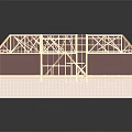 House Frame Model With Wooden Roof Trusses And Brick Base Structure