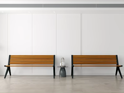 Outdoor Bench With Wooden Seat And Black Legs In Minimalist Design Setting 3d model