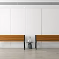 Outdoor Bench With Wooden Seat And Black Legs In Minimalist Design Setting