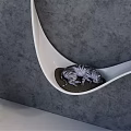 White Curved Hanging Cat Bed With Gray Wall Background And Resting Cat