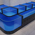 Multi Level Aquarium Setup Blue Tanks Black Grid Base White Brick Wall Light Tile 3d model