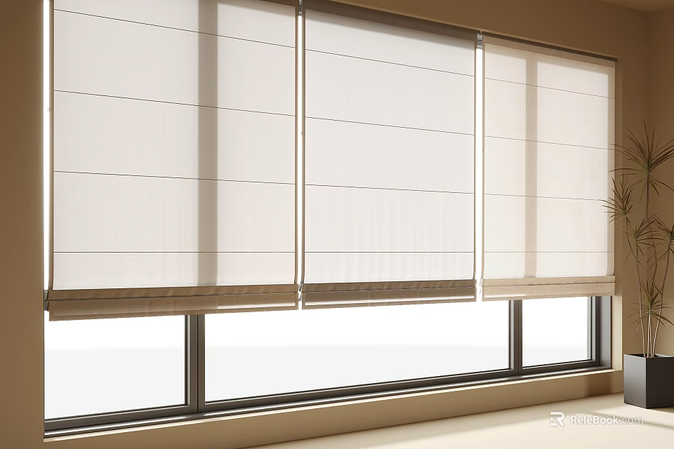 White Window Blinds Installed In Interior With Natural Light And Windows 3d model 