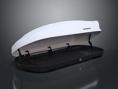 Car Roof Storage Solution With Thule White Roof Box And Black Base 3d model