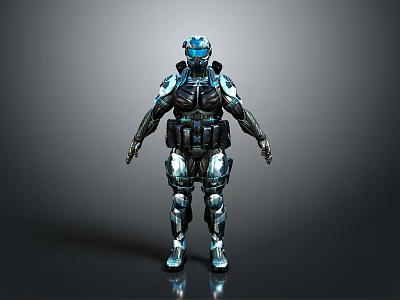 Futuristic Mechanical Armor Character With Blue And Black Full Body Design 3d model